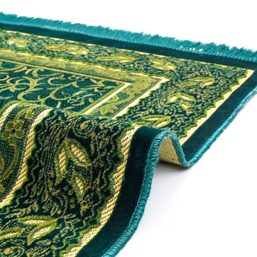 Muslim Prayer Rug, Soft Plush Thin Islamic Prayer Mat, Janamaz, Sajada, Praying Carpet, Islamic Gift, Foldable Portable Turkish Prayer Mat for Men&Women, Lightweight Travel Prayer Rug, 26"x43" - color: Jeddah / Darkgreen2