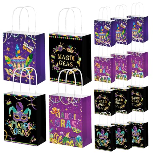 Colodeol 12 Pack Mardi Gras Paper Gift Bags with Handle Treat Party Favors Goodie Candy Treat Bags for Mardi Gras Carnival Party Decorations Supplies - color: Mardi Gras 12