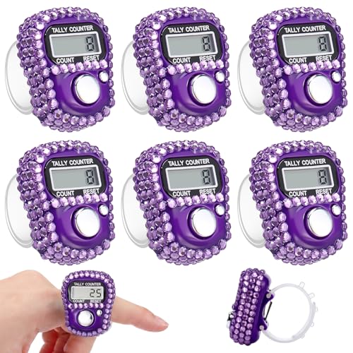 Simgoing Electronic Finger Clicker Counter, Rhinestones Tally Tasbeeh Counter Gifts for Prayer Islamic Golf Counting Goods Lap Knitting Bling Accessories - color: Purple