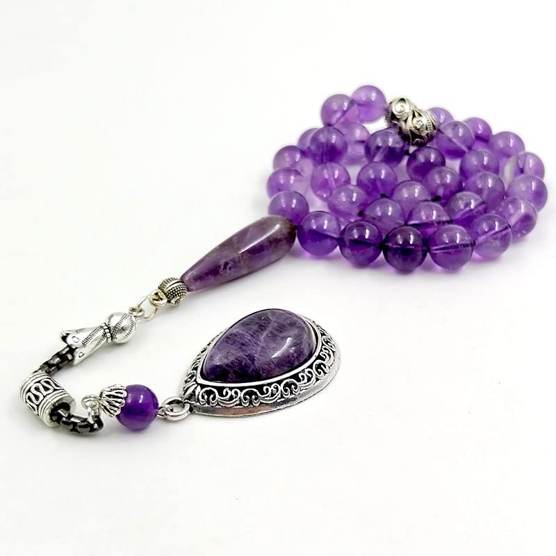 ALBASHAN Tasbih Natural Amethyst Muslim women Prayer Beads with Natural Amethyst Pendant Islamic Misbaha Fashion Gift - size: 8mm x 99 beads