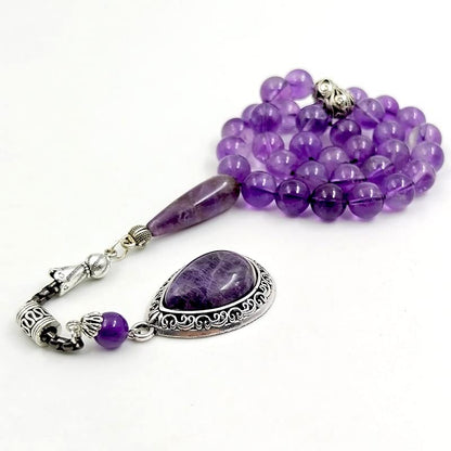 ALBASHAN Tasbih Natural Amethyst Muslim women Prayer Beads with Natural Amethyst Pendant Islamic Misbaha Fashion Gift - size: 8mm x 99 beads
