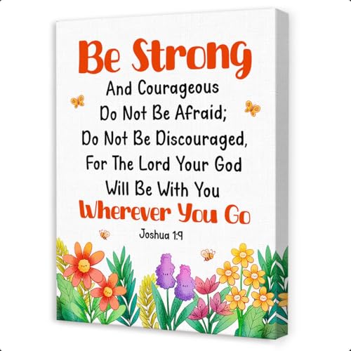 Bible Verse Wall Art for Kids,Joshua 1:9 Be Strong Religious Scripture Canvas Wall Art,Inspirational Christian Wall Decor for Kids Room Nursery Classroom - color: Kids Bible14