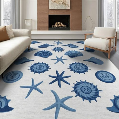 8'x10' Washable Flatwoven Rug, White Graphic Starfish Stain Resistant Extra Large Carpet Non-Slip Chair-Friendly Mat for Dining Room, Large Office, Lounge | Ref:1952585 - color: Blue/Pattern 50, size: 8' x 10' (Rectangular)