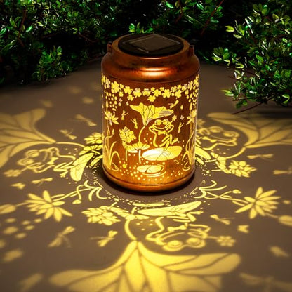 YISITEONE Frog Outdoor Solar Lanterns, Garden Waterproof Metal Hanging Decor Lights for Patio Yard Pathway Lawn Front Porch, Birthday Gardening Gifts for Women Mom Grandma - style: Frog