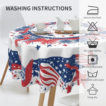 4th of July Fireworks Tablecloth Patriotic Round Table Cloth Washable Table Cover for Home Kitchen Party Picnic 60 Inch - color: 4th of July Usa Flag