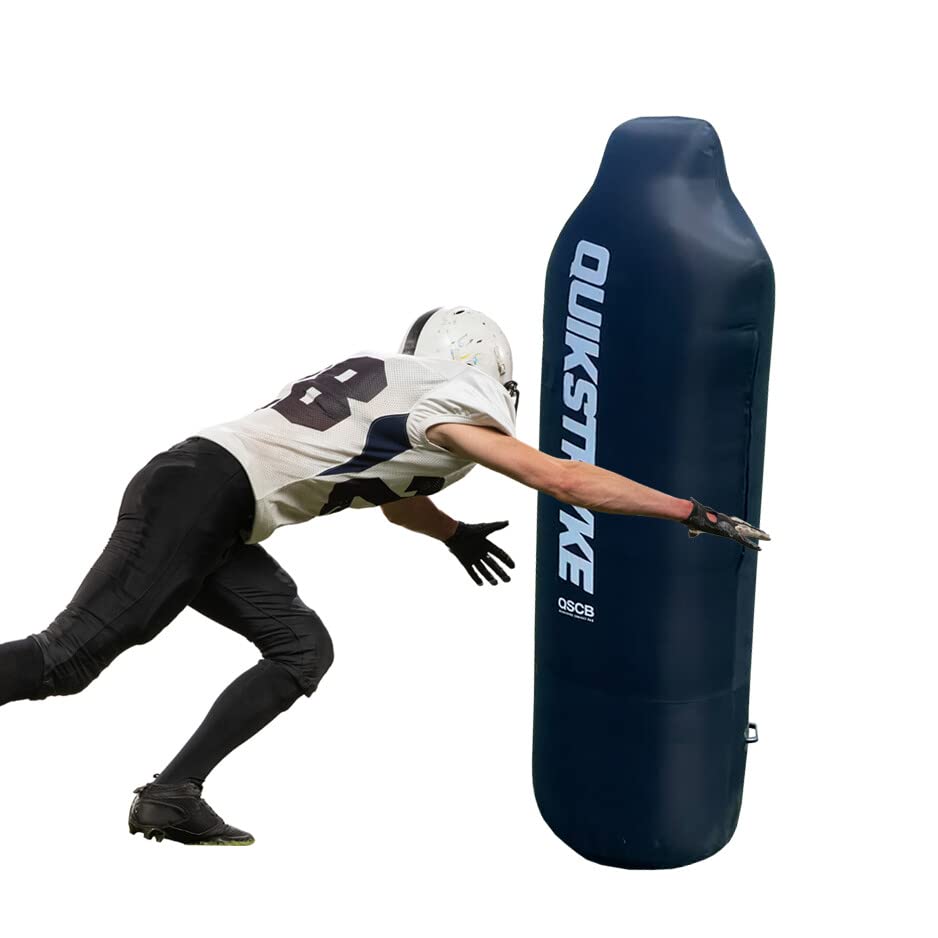 Football Tackle Dummy with Water Weighted Base for D-Line Training - 69" Tall, Black, 70 lbs - Pop-Up Blocking Pad Alternative for Off-Season Training