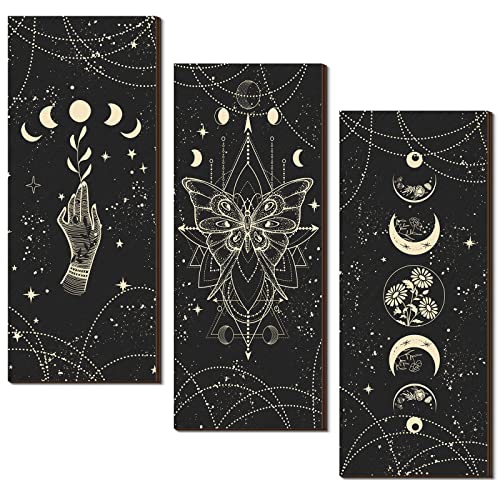 Ferraycle 3 Pcs Christmas Witchy Wall Decor Boho Wall Art Phases Moon Gothic Gift Celestial Crescent Minimalist Aesthetic Nordic Hanging Sign Gifts for Pagan Yule Xmas Witchy Home Room(Light Color) - color: Light Color