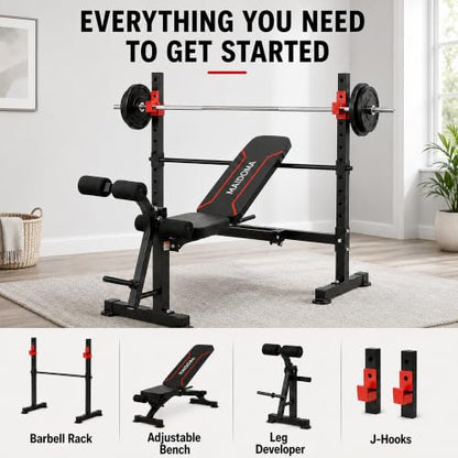 MAIDOMA Foldable 1500LBS Capacity 8 IN 1 Weight Bench Set with Leg Extension/Squat Rack/Preacher Curl, Adjustable Bench Press for Home Gym Full Body Workout (US Stock) - color: vermeil