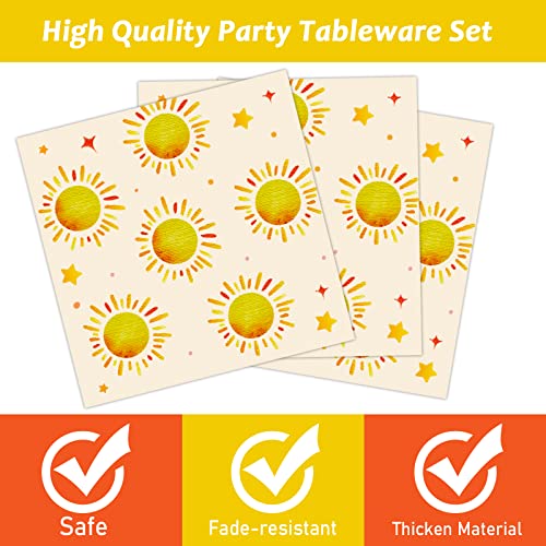 96 Pieces First Trip Around The Sun Decorations Sunshine Birthday Party Plates Boho Sun Disposable Plates Napkins Folks Paper Tableware Set for 1st Trip Around The Sun Birthday Girls Boys Supplies - style: Boho Sun