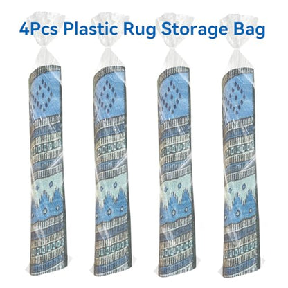 Klmnop 4Pcs Plastic Rug Storage Bag with 10 Ties, Fits Rugs up to 5'×7', 4.5 Mil Heavy Duty Waterproof Rug Storage Bag, Clear Rug Bags for Moving Storage Shipping(19×80Inch)