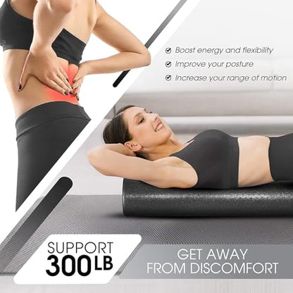 Yes4All Foam Roller, EPP High-Density Material, High Firmness Level, Back Roller for Athlete & Professional, Suitable for Back, Stretching, & Pilates, 12/18/24/36 inch - Black, 12 in