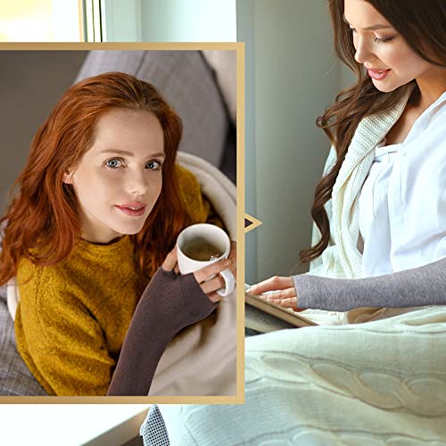 Bememo 3 Pairs Long Fingerless Gloves for Women Arm Warmers Unisex Arm Sleeves Knit Thumb Elbow Hole Stretchy Gloves Goth - color: Black, Light Grey, Coffee