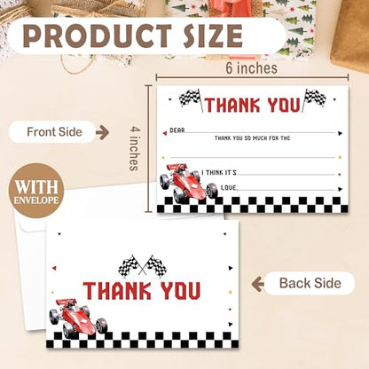 Kids Thank You Cards with Envelopes, Race car Theme Fill in the Blank Thank You Notes for Kids, Toddler Stationery Set, Ideal for Birthday Party, Graduation & School Gag Gifts - B09 - color: Race car Style