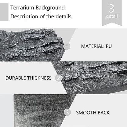 4pcs Rock Terrarium Background,3D Reptile Tank Background Board,Amphibian Stereo Backdrop Wall,Lizard Snake Gecko Spider Chameleon Turtle Fish pet silo Background Decorative Panel - color: grey-11.8"*8.8"（4pcs）