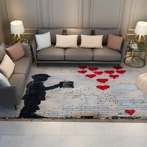 Love Heart Graffiti Rug Washable Rugs for Entryway Living Room Bedroom Boy Childlike Rug & Home Decor Non Slip Soft Low Pile Rug 4'x5' - size: 4'x5'