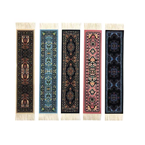 Set of 5 Mini Rug Bookmarks, Colorful Oriental & Turkish Carpet Style Book Marks, Novelty Reading Accessories - color: Set-2