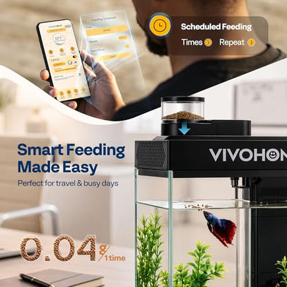 VIVOHOME 2 Gallon Smart Fish Tank with APP Control, Aquarium Starter Kit with Auto Feeder, Filter, Temperature Display, RGB LED Light, Desktop Mini Fish Tank for Betta, Shrimp