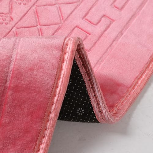 Prayer Rug Muslim Mat Islamic - Thick Prayer Rug Sajadah for Kids Men Women with Islam Prayer Beads for Eid Travel Ramadan, Soft and Luxury (Pink) - color: Pink