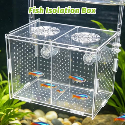 Hamiledyi Acrylic Breeding Isolation Box - Transparent Aquarium Hatchery for Guppy/Shrimp/Small Fish, Safe Nursery Tank with Air Tube & Suction Cups(7.8" × 3.9" × 3.9") - size: M(7.8" 3.9" 3.9")