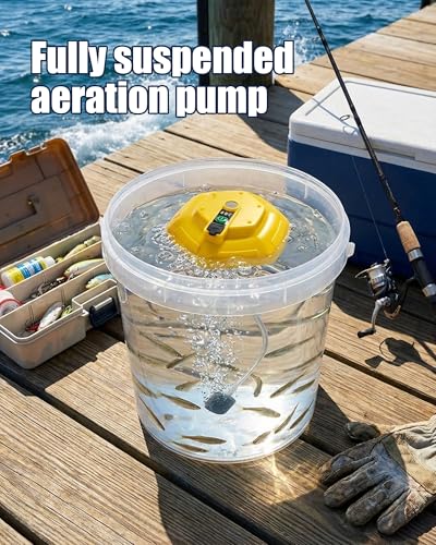 Floating Aerator Rechargeable Bait Aerator for Fishing & Aquarium Use | Lightweight yellow floating aerator with adjustable runtime, rechargeable cordless design, dual-use for kayak and household