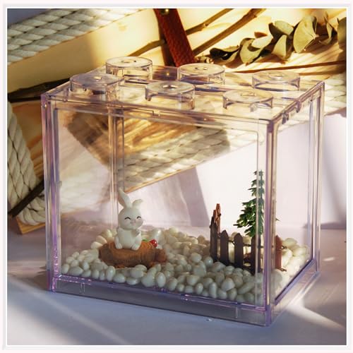 Small Betta Fish Tank, Stackable Mini Aquarium Tank Kit with Aquarium Gravel & Forest Micro Landscape, 0.6 Gallon Acrylic Cube Fish Bowl for Sea Monkeys Shrimp Snails (Clear) - color: Clear