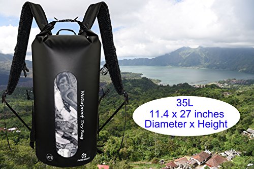 Freegrace Waterproof Dry Bag Set of 3 - Submersible Dry Sack with Double Zip Lock Seals - Includes Waist Pouch & Phone Case - Perfect for Kayaking, Swimming, Boating & Rafting (Window, Black, 35L) - color: Black, size: 35L, style: Window