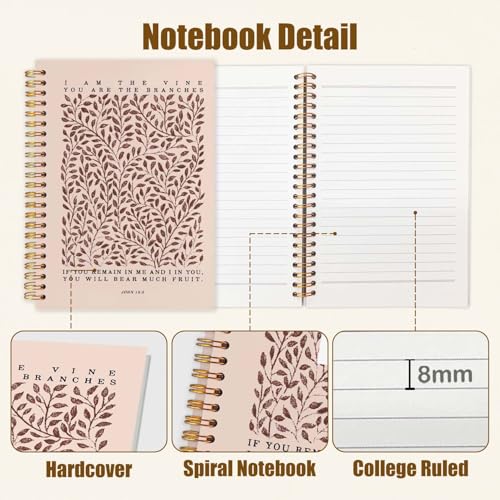 Likjad Christian Spiral Notebook Journal 5.5x8.3, Botanical Bible Scripture Journals for Writing, Religious Christian Gifts for Women, Bible Verse Hardcover Notebooks for Note Taking（Pink） - color: Botanical Bible Two
