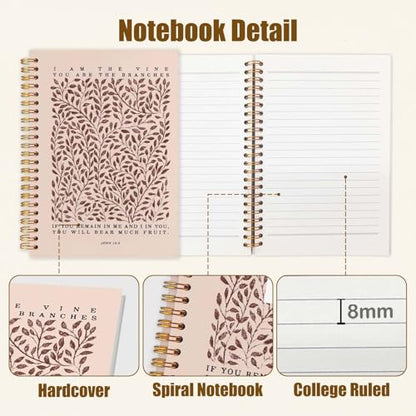 Likjad Christian Spiral Notebook Journal 5.5x8.3, Botanical Bible Scripture Journals for Writing, Religious Christian Gifts for Women, Bible Verse Hardcover Notebooks for Note Taking（Pink） - color: Botanical Bible Two