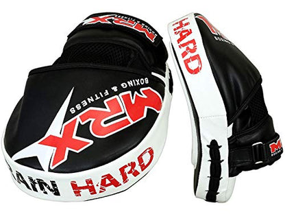 MRX Gel Tech Boxing Hook & Jab Pads MMA Focus Punching Mitts Training Thai Kick Strike Shield Curved Black/White - color: Black/White