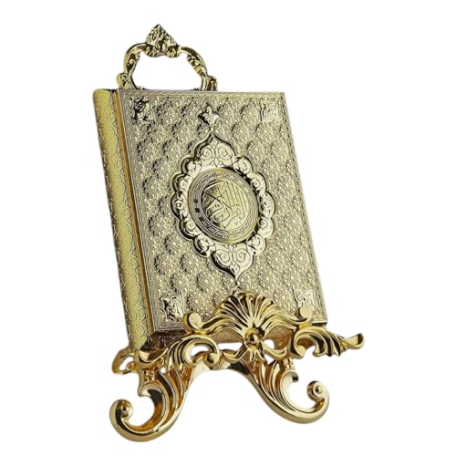 Islamic Book Rehal Stand, Home Decoration to Display the Quran with Elegance, Metal Holder for Reading Studying, Special Events, Ramadan, Religious Holidays - Gold - color: Gold