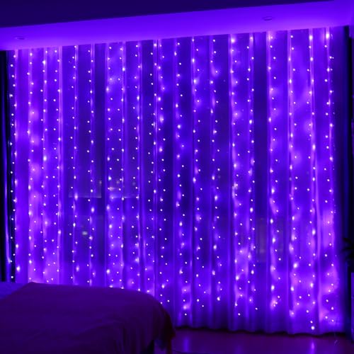 HXWEIYE 300LED Fairy Curtain Lights, 9.8x9.8Ft USB Plug-in 8 Modes Christmas String Hanging Lights with Remote for Bedroom Backdrop Wedding Indoor Wall Decor, Purple, Standard – 1 Pack - color: Purple, size: Standard – 1 Pack