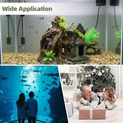 Resin Fish Tank Decoration, 9.1 in Large Aquarium Decoration, Fish Hiding Cave with Ancient Stone Texture, Aquarium Tree Root Ornament, Safe for Salt & Freshwater Fish Tank
