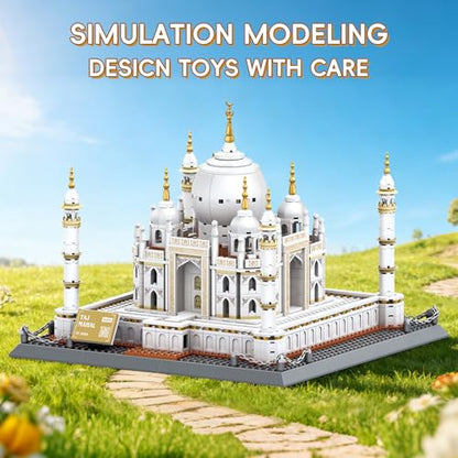 Taj Mahal Building Block Set 1113 Pieces Large World Wonder Architecture Model India Landmark Souvenir with Golden Finials & Nameplate Gift for Adults Teens - color: Taj Mahal