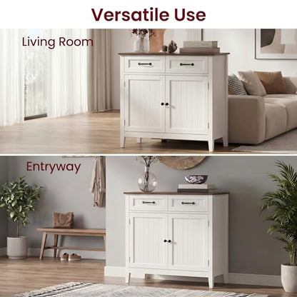 Bealife 32" Buffet Cabinet, Kitchen Island with Storage - Retro | Coffee Bar Cabinet with 2 Drawers and Adjustable Shelf, for Dining Room, Living Room, Entryway - color: Retro