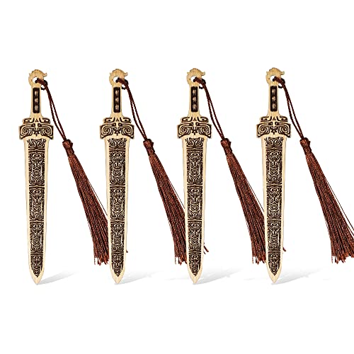Handmade Natural Bamboo Bookmark with Tassels,Unique Vintage Style Reading Page Markers Bookmarks - 4PCS (Sword Style) - color: Sword Style