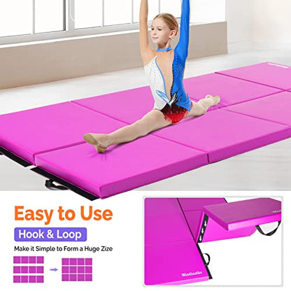 Matladin 8' Folding Gymnastics Gym Exercise Aerobics Mat, 8ft x 2ft x 2in PU Leather Tumbling Mats with Hook & Loop Fastener for Stretching Yoga Cheerleading Martial Arts - color: 'Purple