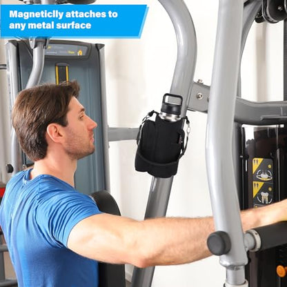 icolor Magnetic Gym Bag Water Bottle Carrier Holder with Phone Pockets & Shoulder Strap,Gym Magnetic Bag 5 Built-in Magnets Gym Accessories Organizer Sling Bottle Bag Pouch Sleeve - color: PureBlack