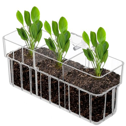Pawfly Clear Acrylic Aquarium Plant Holder for Fish Tanks, 3 Slots Top Hanging Fish Tank Planting Holder with Hook, Adjustable Aquarium Planter Cup, Plant Pot for Water Feature Decoration - size: 1 Pcs 3 Slots