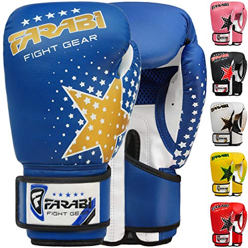 Farabi Boxing Gloves Kids Junior Muay Thai Kick Boxing Training MMA Punching Bag - color: Blue Star, size: 6OZ