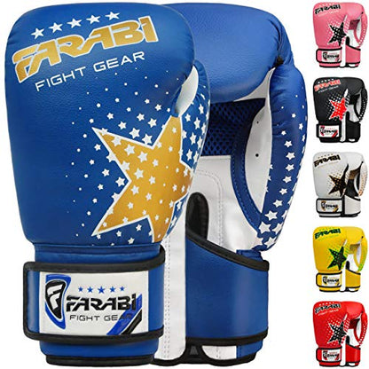 Farabi Boxing Gloves Kids Junior Muay Thai Kick Boxing Training MMA Punching Bag - color: Blue Star, size: 6OZ