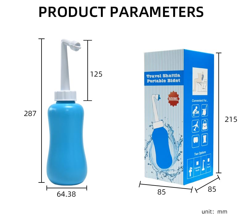 Portable Travel Bidet 600ml – Personal Hygiene Cleaning Bottle with Angled Nozzle, Includes Storage Bag & Box, Easy to Use, Reusable & Travel-Friendly
