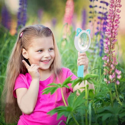 10X Kids Magnifying Glass Handheld Magnifier for Child (Kitten Style 1Pcs) | Kitten shape magnifier student exploring nature, scientific experiment Observing insect animal plant leaves explore reading - color: Kitten Style 1pcs