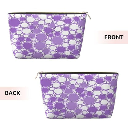 Leather Makeup Bag for Purse, Waterproof Small Toiletry Bag with Zipper, Cute Cosmetic Bags for Women, Purple White Bubble Pattern Travel Pouch - color: Purple White Bubble Pattern