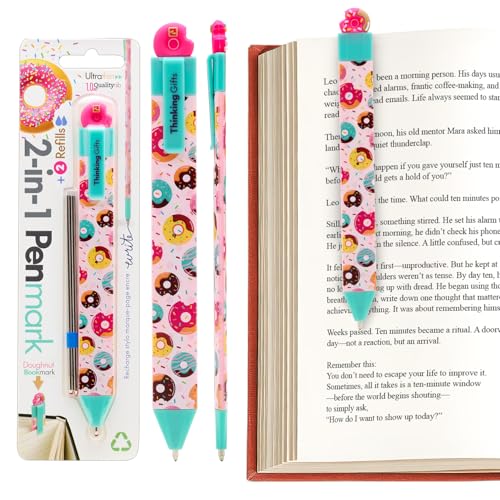 Gifts for Readers & Writers Pen Bookmark, Page Marker & Flat Writing Pen for Journal Notebook & Planner, Penmark Reading Accessory for Making Book Annotations, Donut - color: Donut