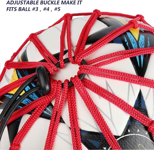PodiuMax Handle Solo Soccer Kick Trainer with New Ball Locked Net Design, Soccer Ball Bungee Elastic Training Juggling Net (Fits Ball Size 3, 4, 5) - color: Red