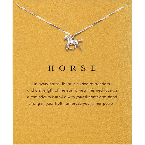 Dainty Silver Necklace for Women - Ankh Jesus Horse Celtic Cross Necklace for Women, Dainty Charm Spider Christian Gifts for Friends Sister Mom, Birthday, Christmas, Mother's Day, Graduation Gifts - style: Horse
