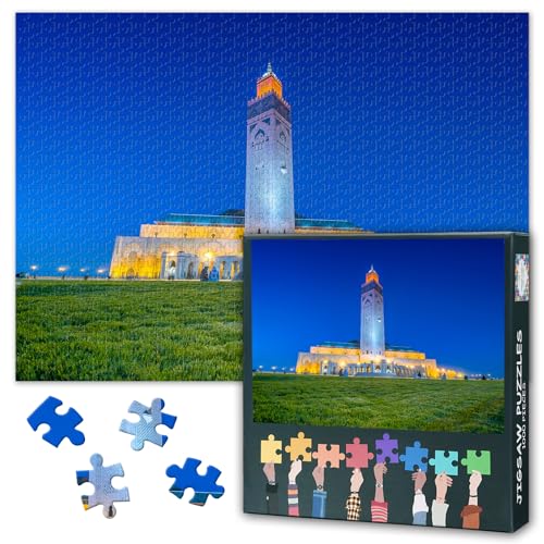 Hassan II Mosque Jigsaw Puzzles Casablanca Morocco Adult Puzzle for Adults - color: Artwork-17