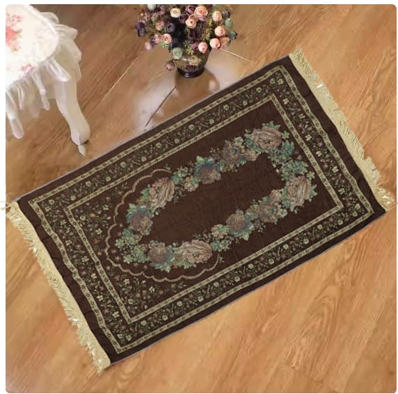 haozaikeji Muslim Prayer Rug Islamic Muslim Prayer Mat Floral Eid Ramadan Rug Namaz Seccade Arabic Turkish Sofa Table Rug Portable Meditation Rug Soft Embroidered Blanket with Tassel - color: Brown