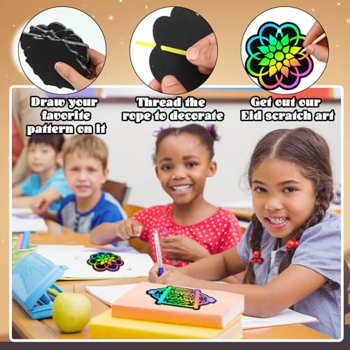 Deekin 120 Pcs Eid Scratch Paper Set Ramadan Crafts Scratch Cards Hanging Ramadan Gifts Eid Magical Party Activities DIY Art Painting Project Supplies