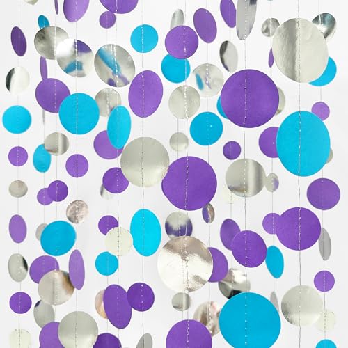 46 Ft Frozen Party Decorations Purple Blue Silver Polka Dots Garlands Hanging Paper Circle Dots Streamer for Frozen Birthday Winter Wonderland Christmas Holiday Wedding Shower Party Supplies - color: Frozen